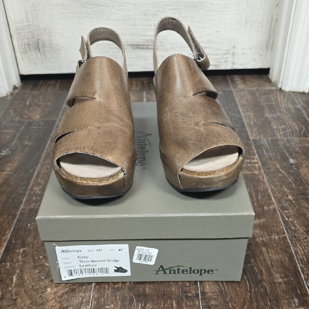 Antelope Tan Leather Wedge Sandals